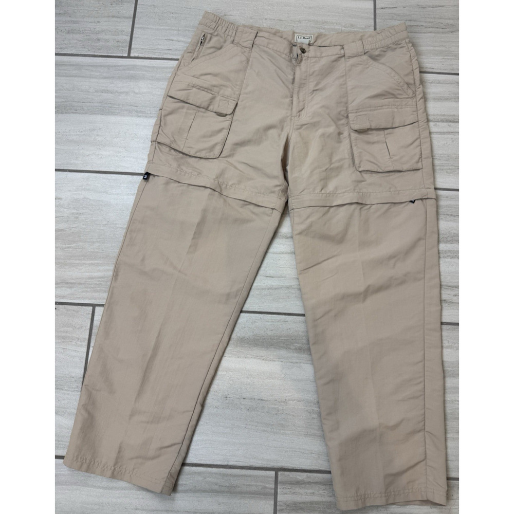 LL Bean Men's Convertible Cargo Zip Offs XL Tan Nylon Hiking Pants/Shorts